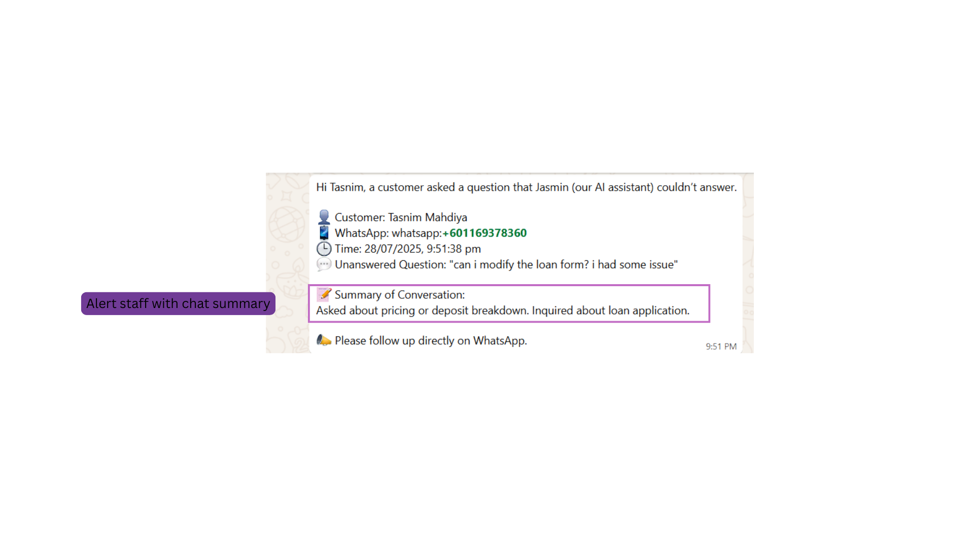 AI Escalation Demo showing seamless handoff to human agents